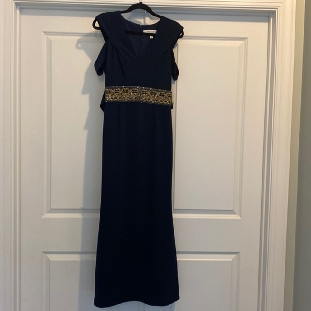 Badgley Mischka Navy and Gold Dress